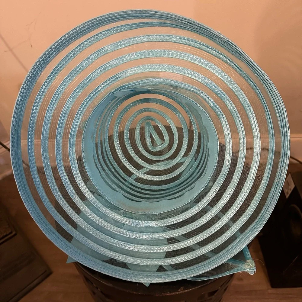 Blue Organza and straw hat flower accent perfect for derby, church, wedding - Picture 6 of 6